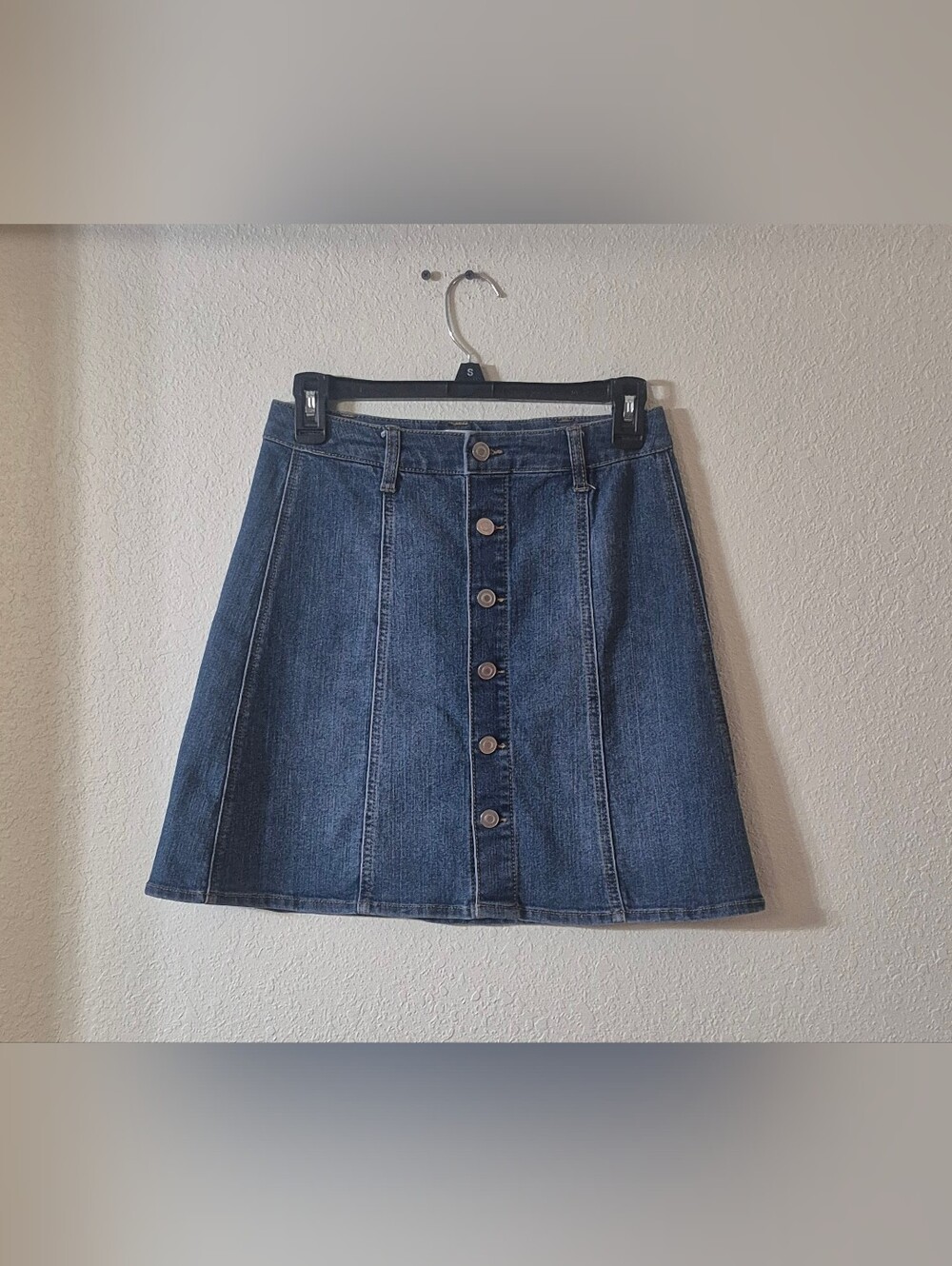 love, Fire Dark Blue Button-Front A-Line Denim Skirt